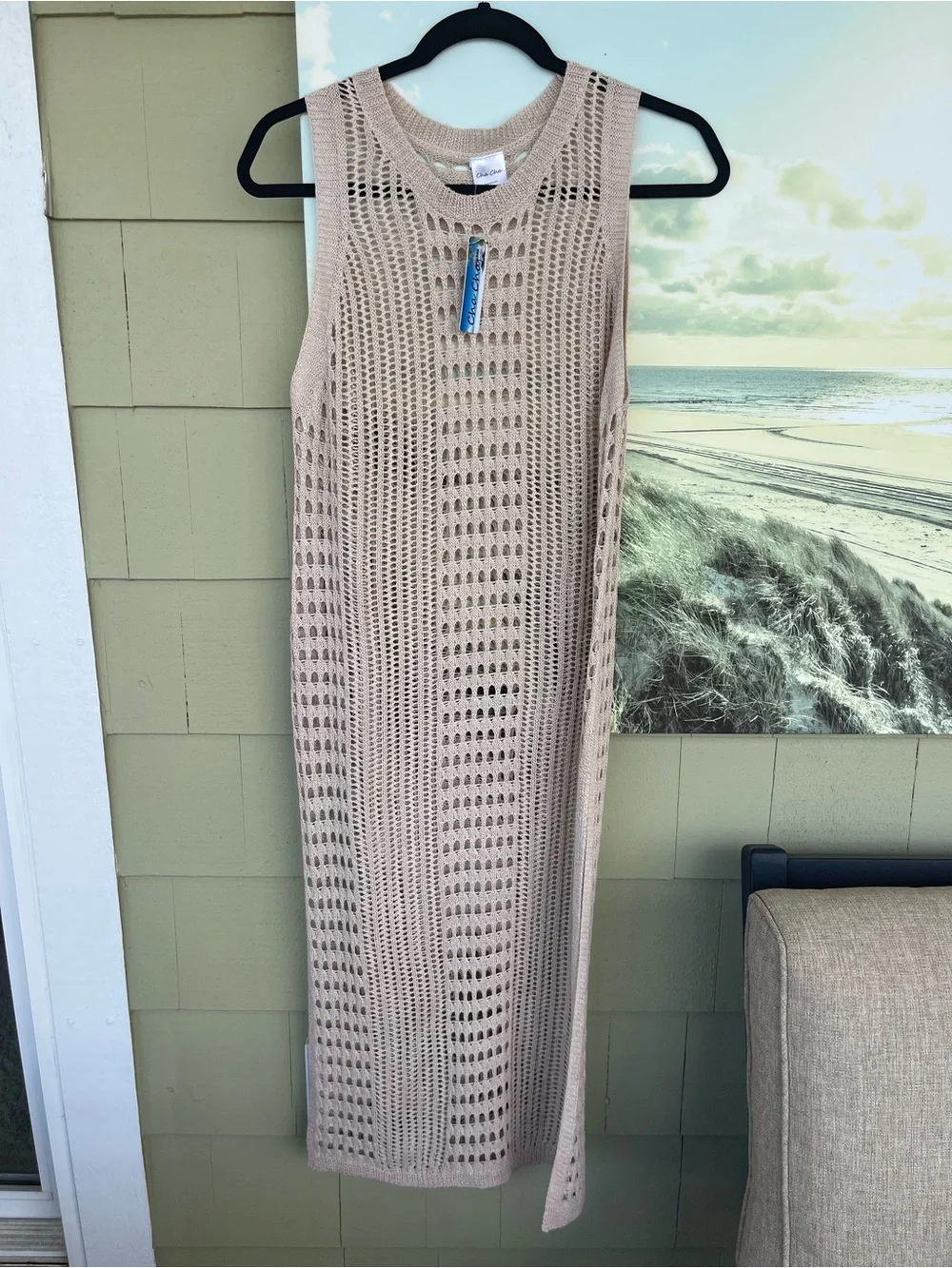 cha cha vente Beige Crochet Maxi Swim Coverup Dress
